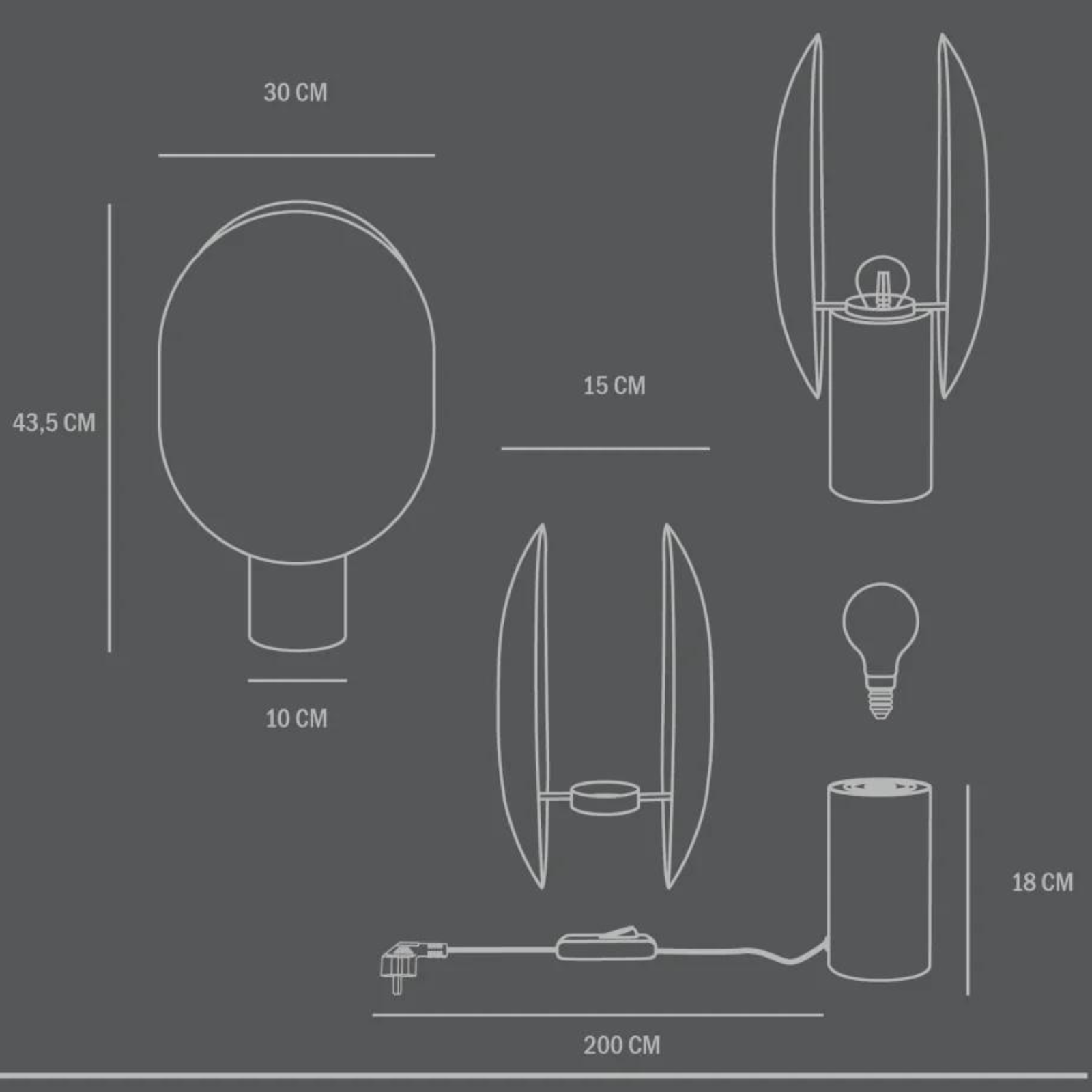 101 Clam Table Lamp Diemnsions