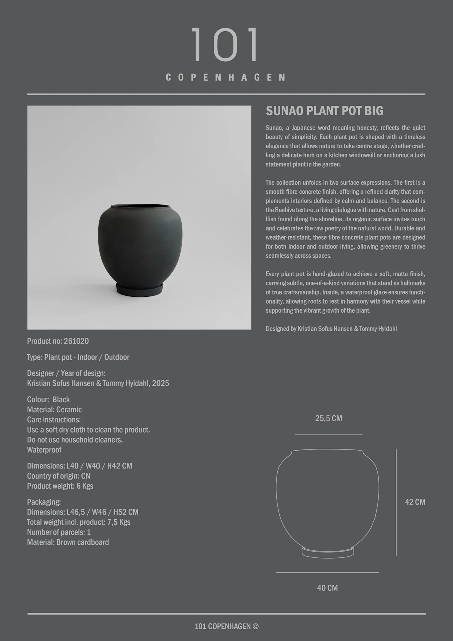 Sunao Plant Pot, Big - Blsck