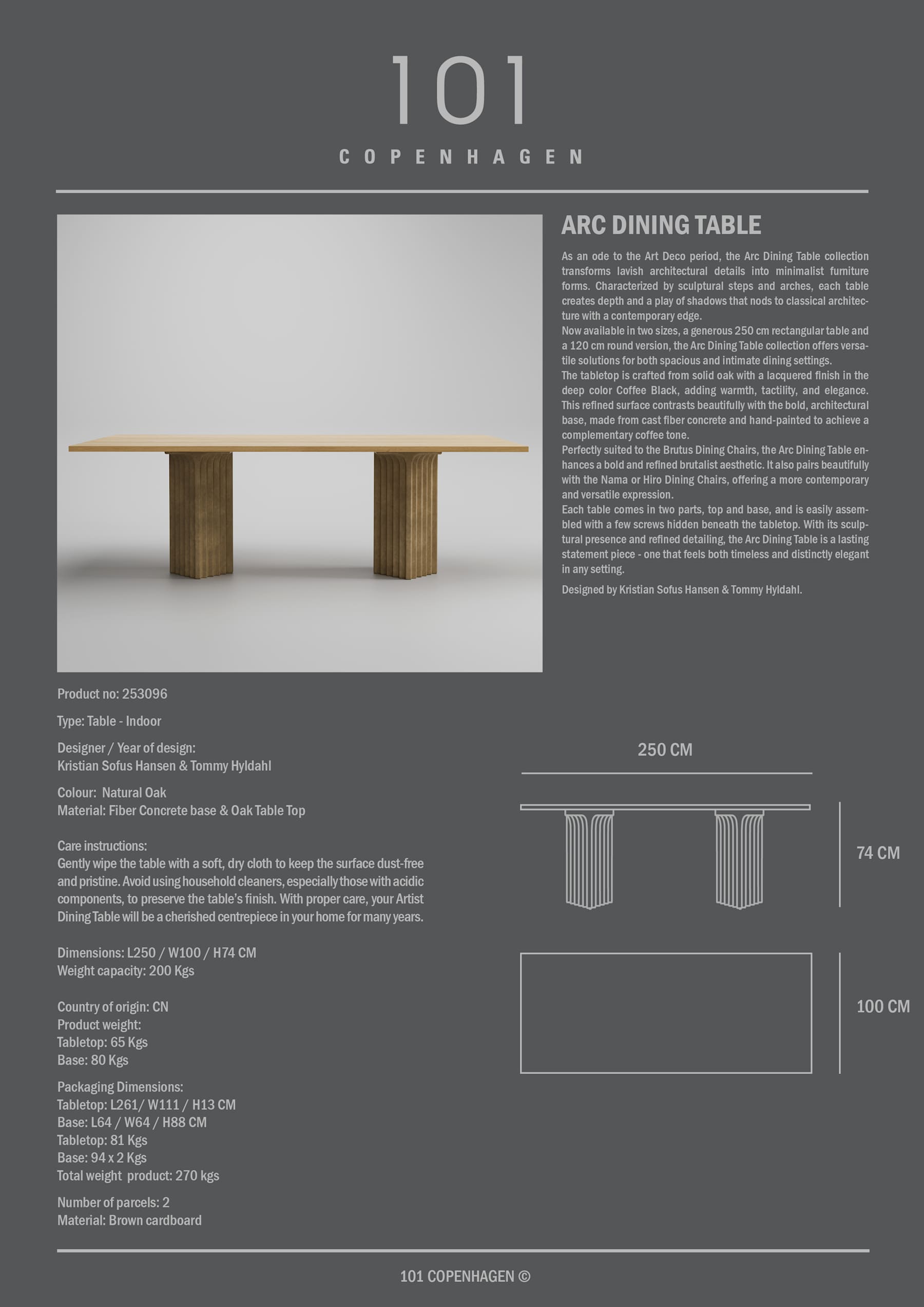 Arc Dining Table, L250 - Natural Oak