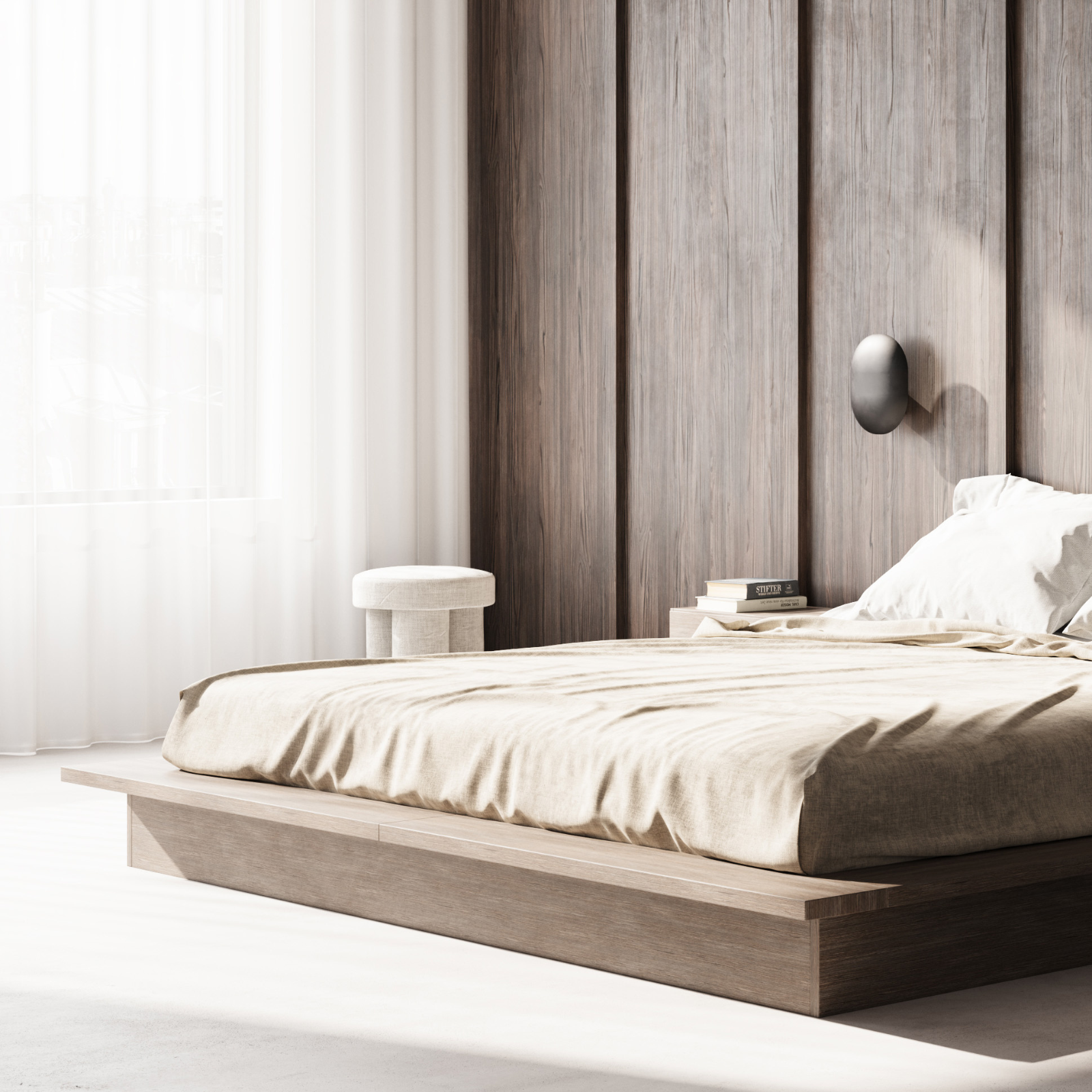 Big Foot Stool Linen - White Chalk