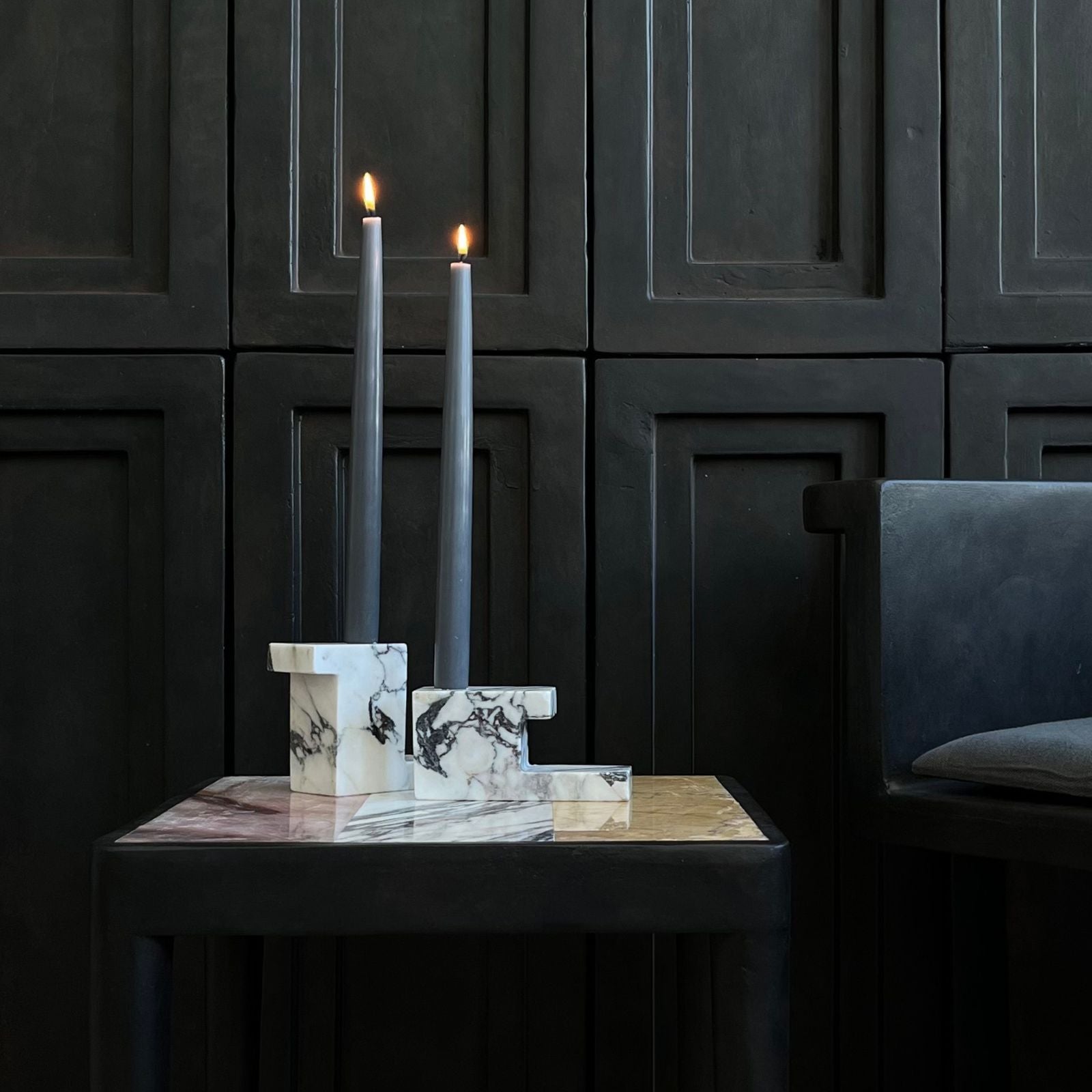 Tairu | Side Table with Striped Stone Top