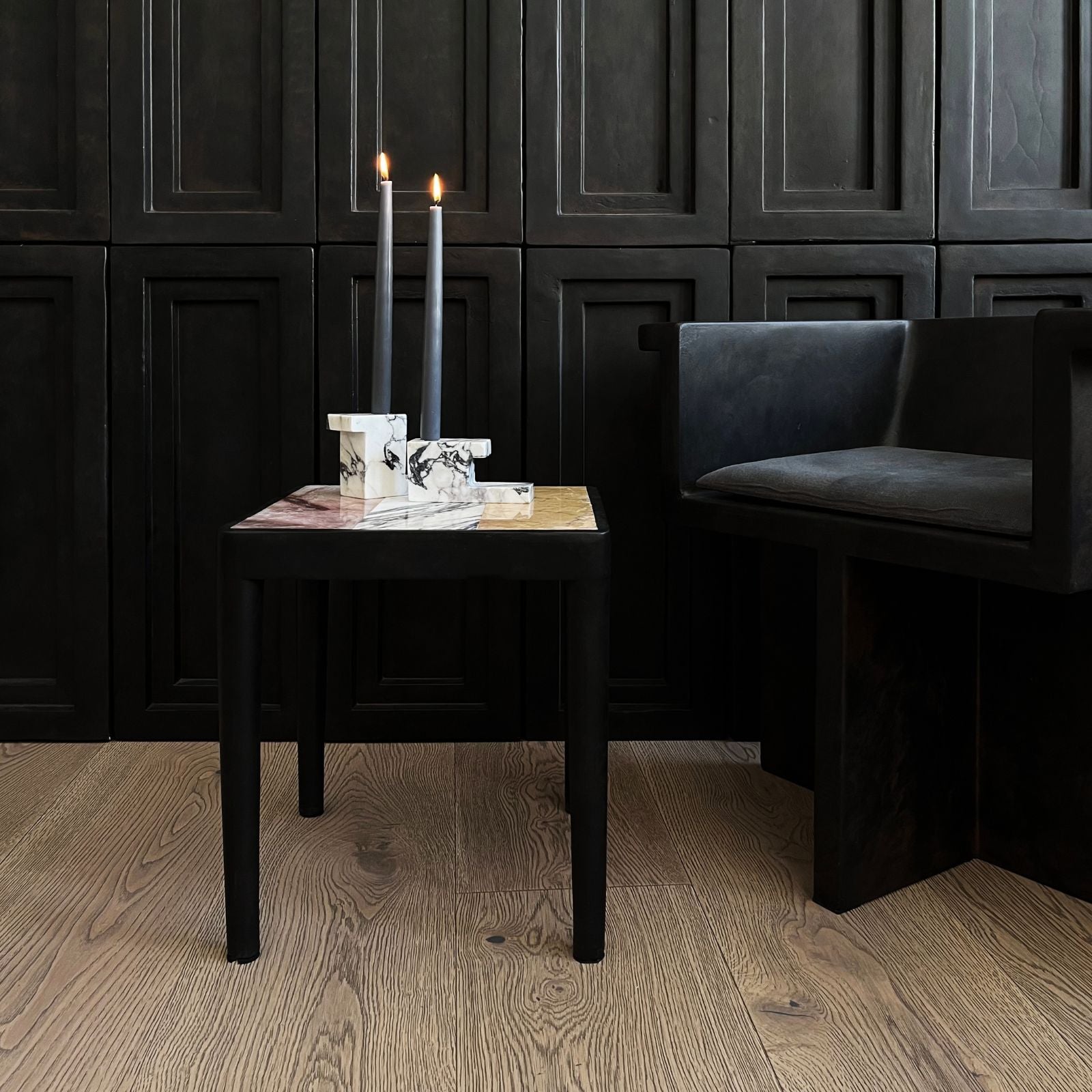 Tairu | Side Table with Striped Stone Top