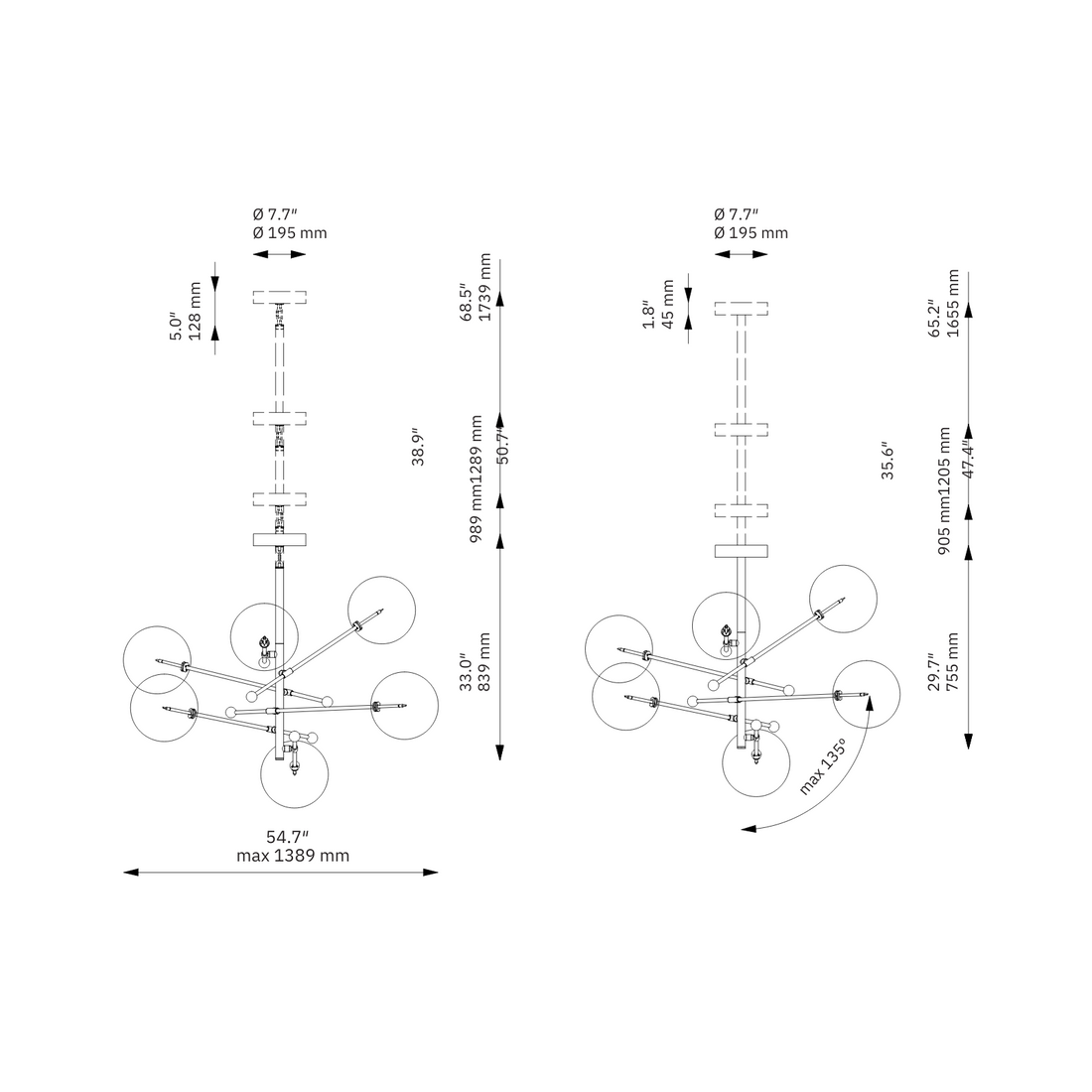 RD15 6 Arm | Chandelier