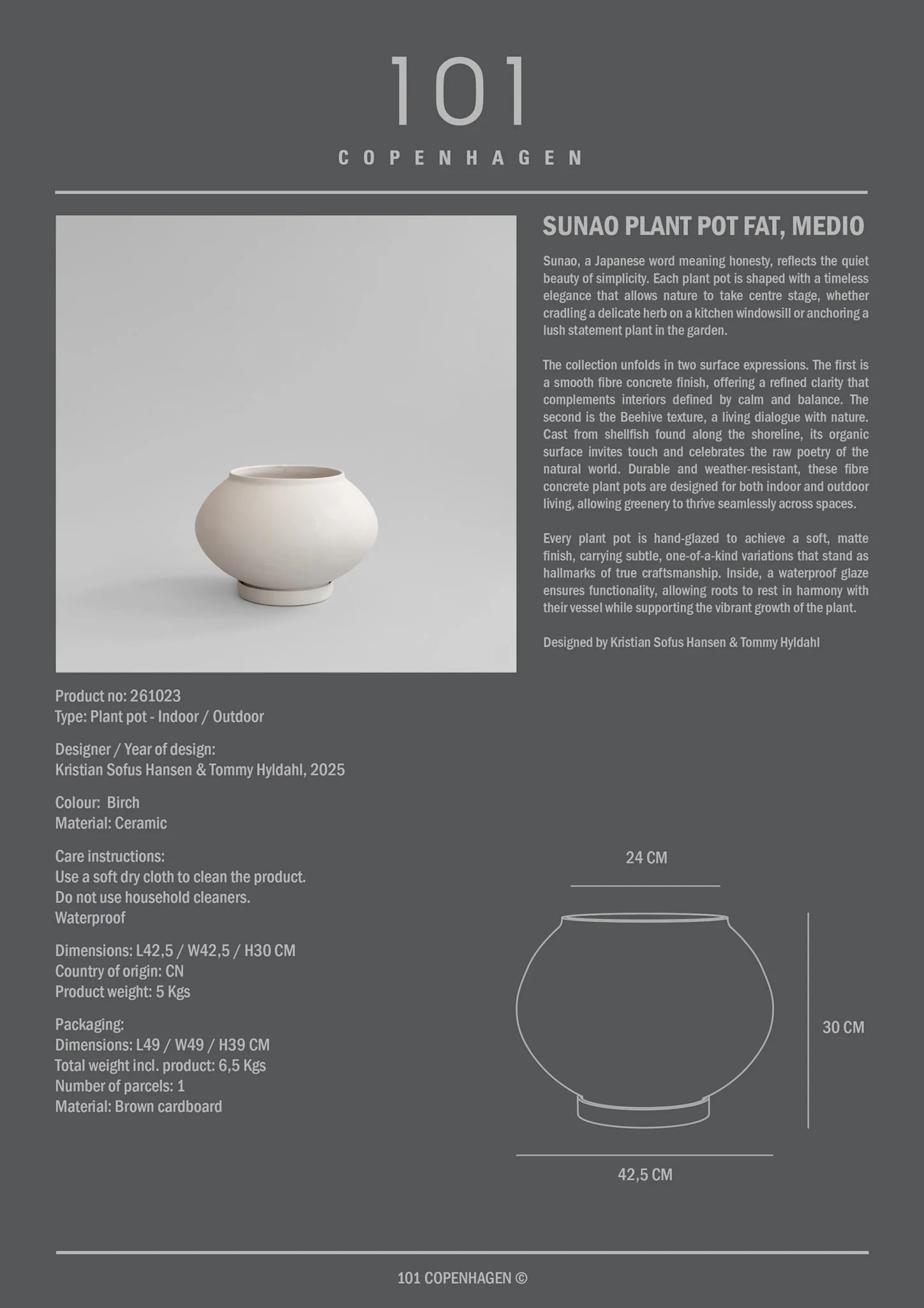 Sunao Plant Pot Fat, Medio - Birch