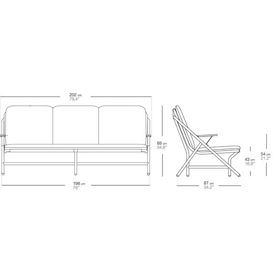 BIVAQ Garda 3 Seater Sofa  Dimensions