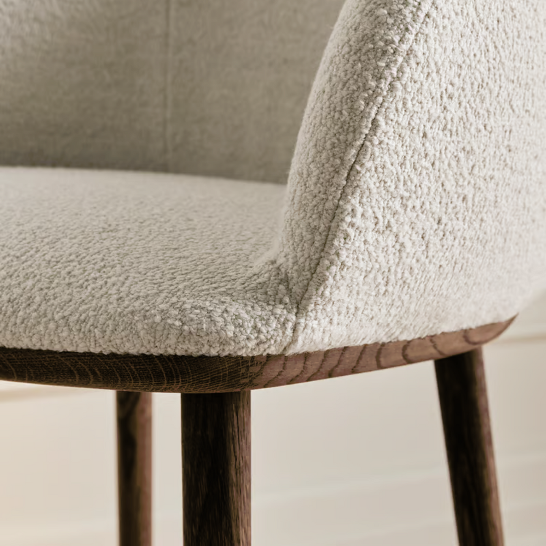 BOLIA Join Dining Chair  Darkl Oiled Oak and Bloucle Close Up