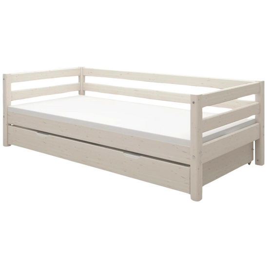 FLEXA Single Bed with pull-out bed CLASSIC Collection in white washed pine