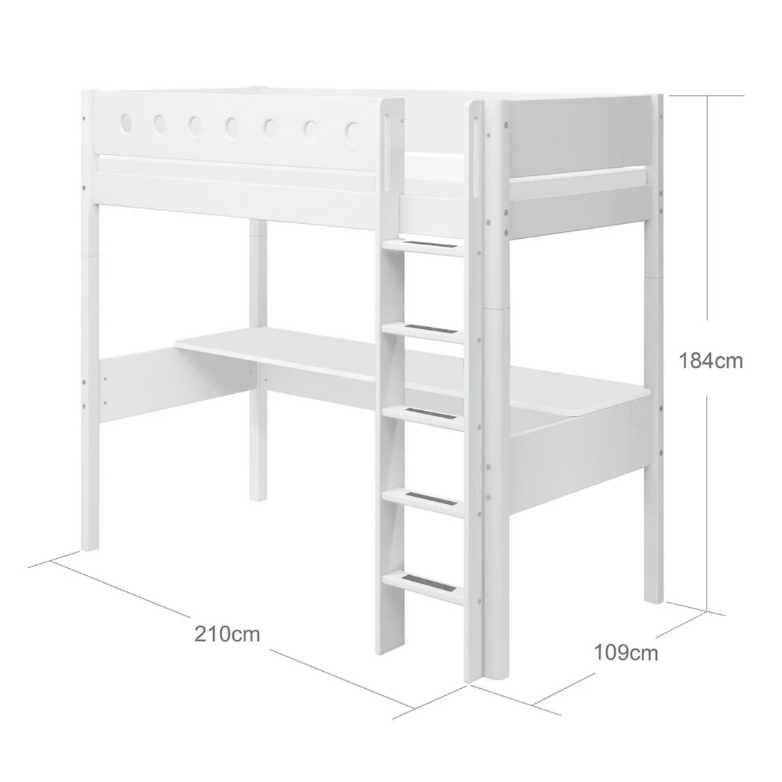 High bed w. straight ladder and desk dimensions