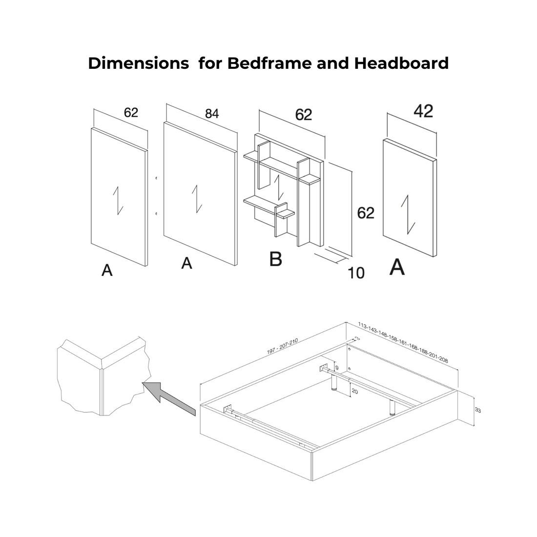 MOBENIA Doan Bed  Dimensions for Headboards and Bedframe
