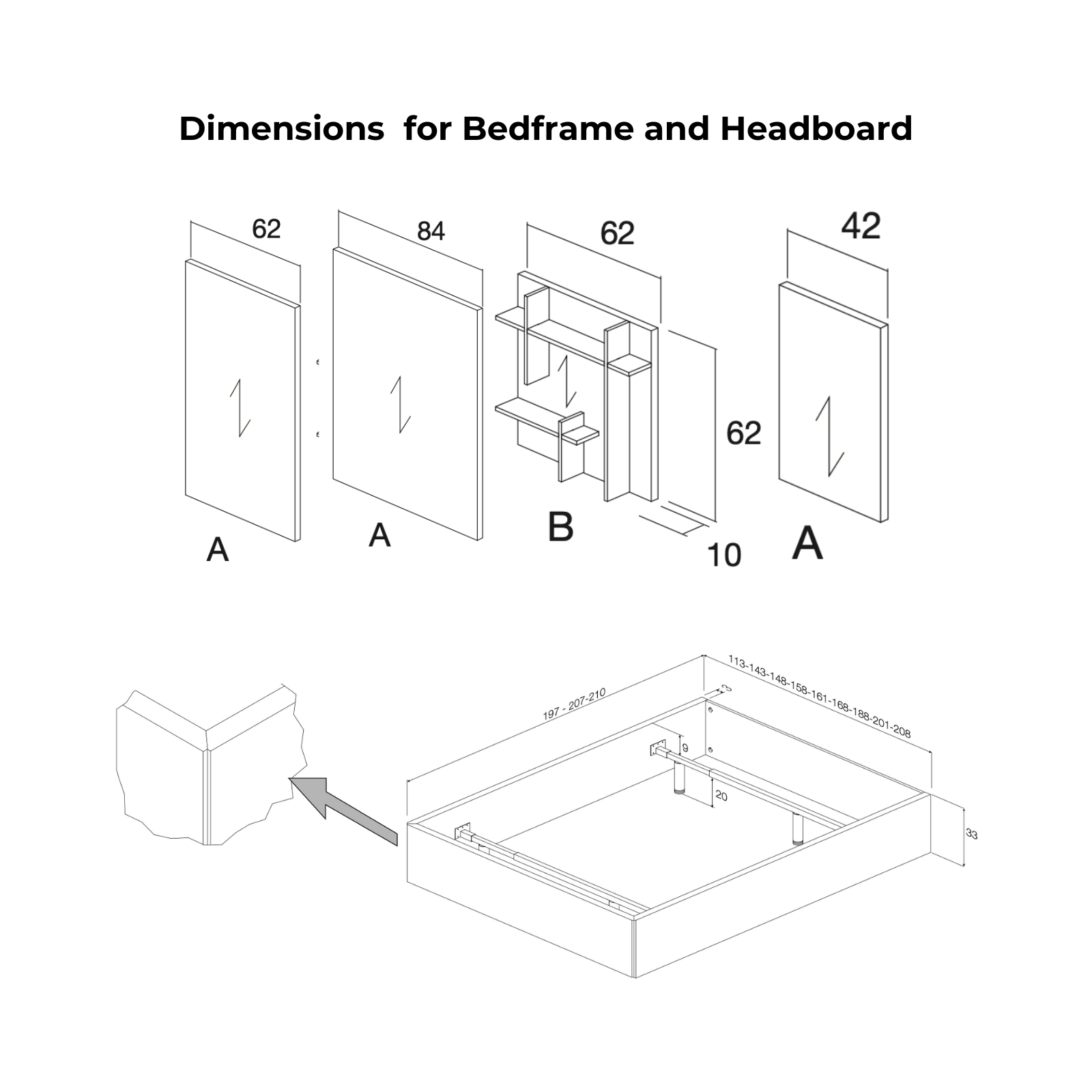MOBENIA Doan Bed  Dimensions for Headboards and Bedframe