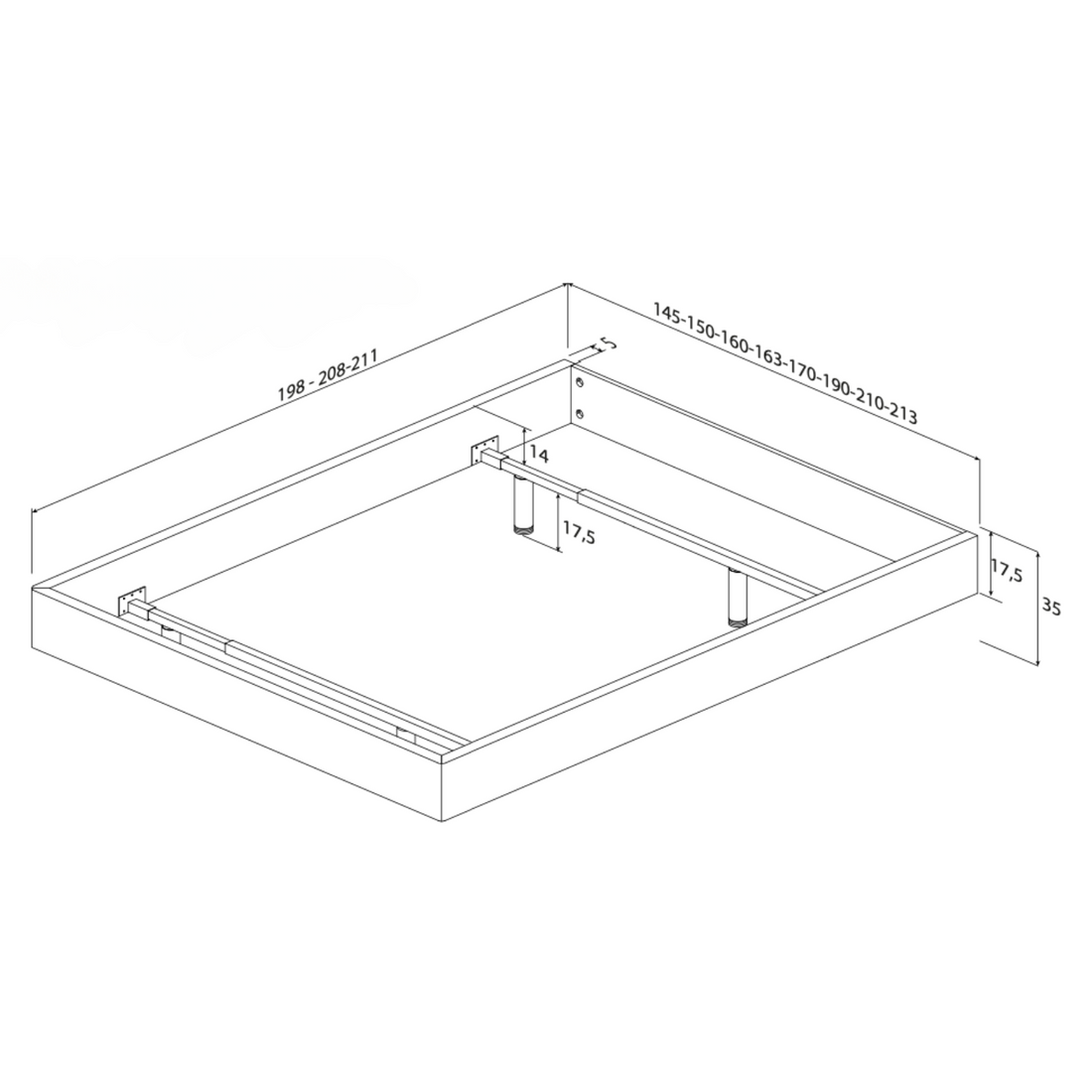 MOBENIA Trapez Bed BEdframe dimensions