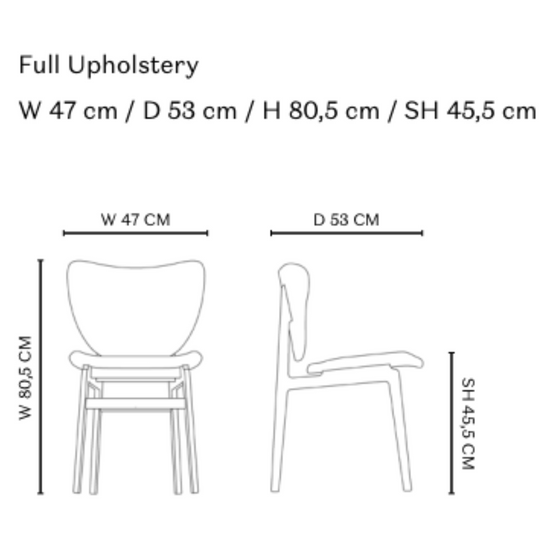 NORR11 Elephant Dining Chair fully upholstered seat and back both sides dimensions