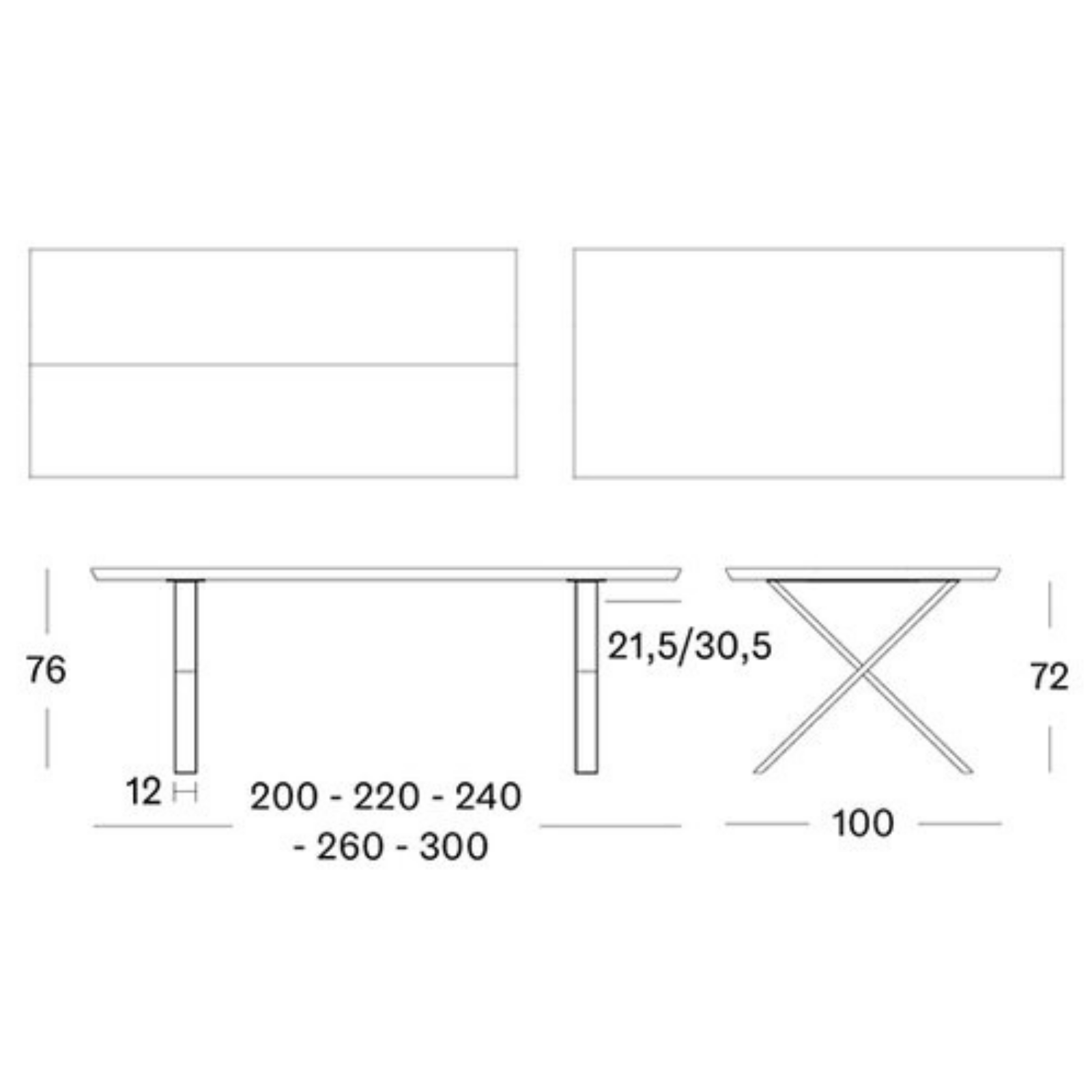 VS Albert Dining Table X Base Dimensions