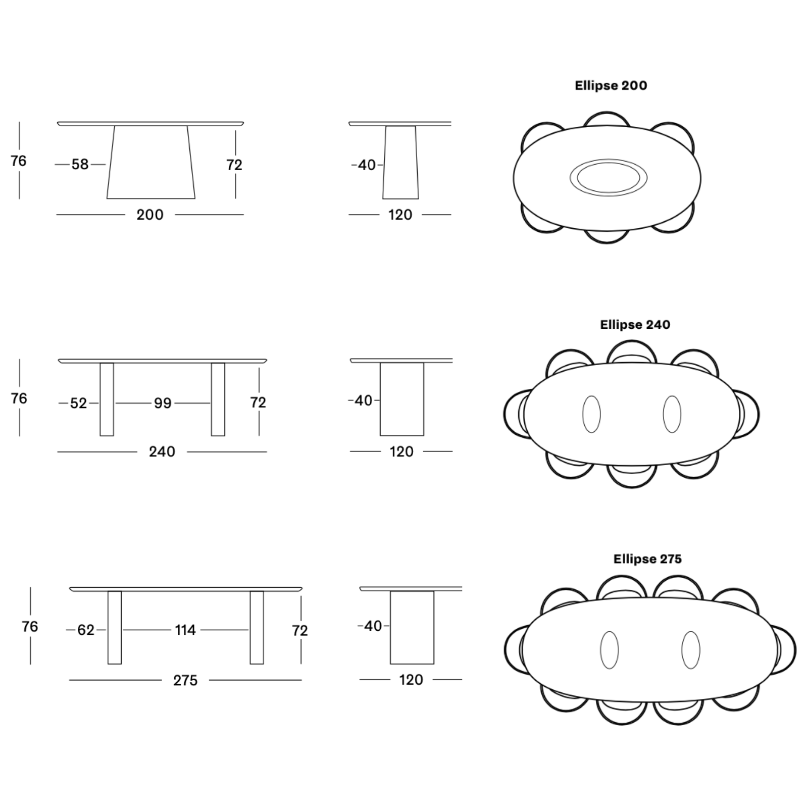 VS Dining Table Ellipse Dimensions