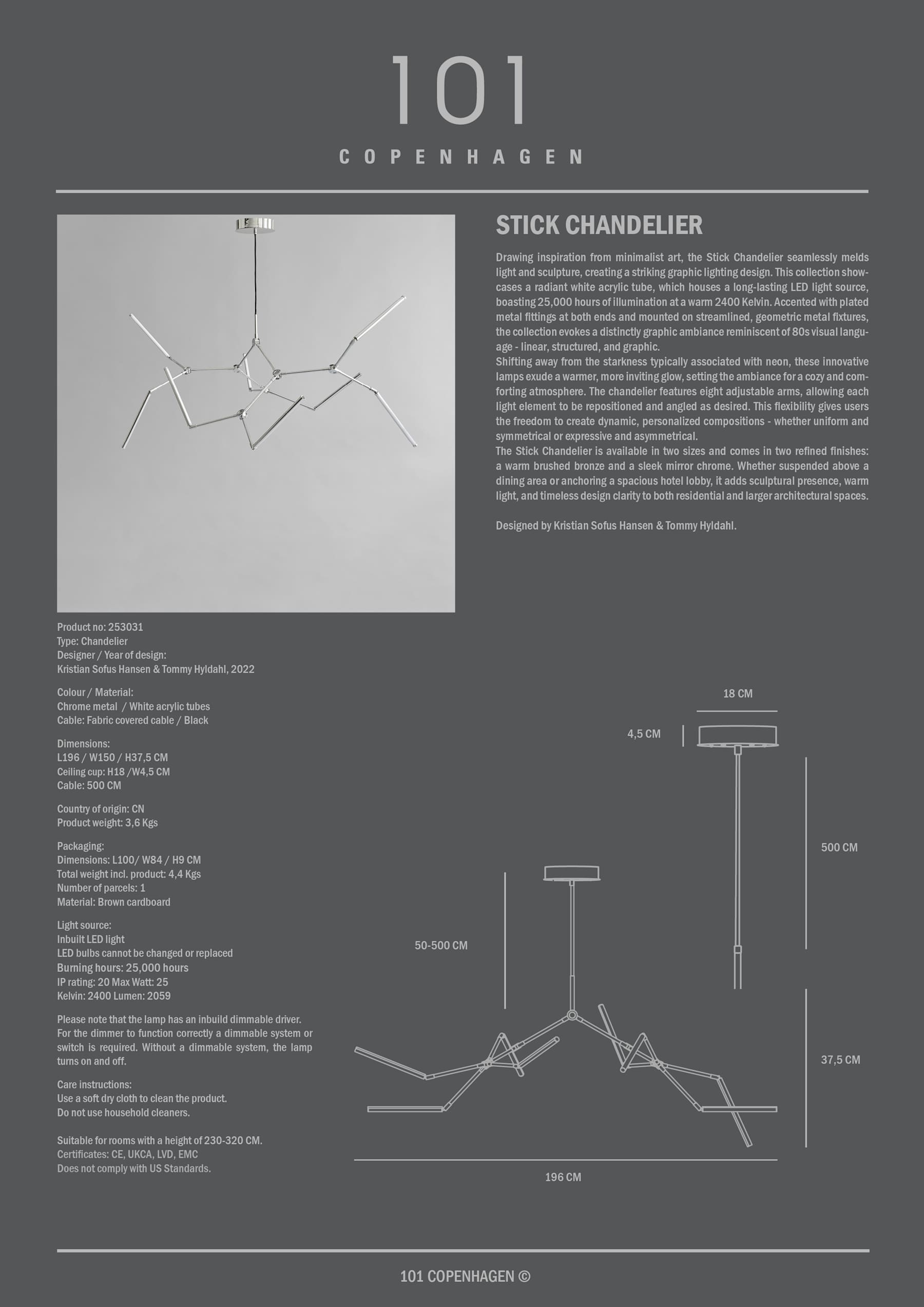 Stick, Regular, Chrome | Chandelier