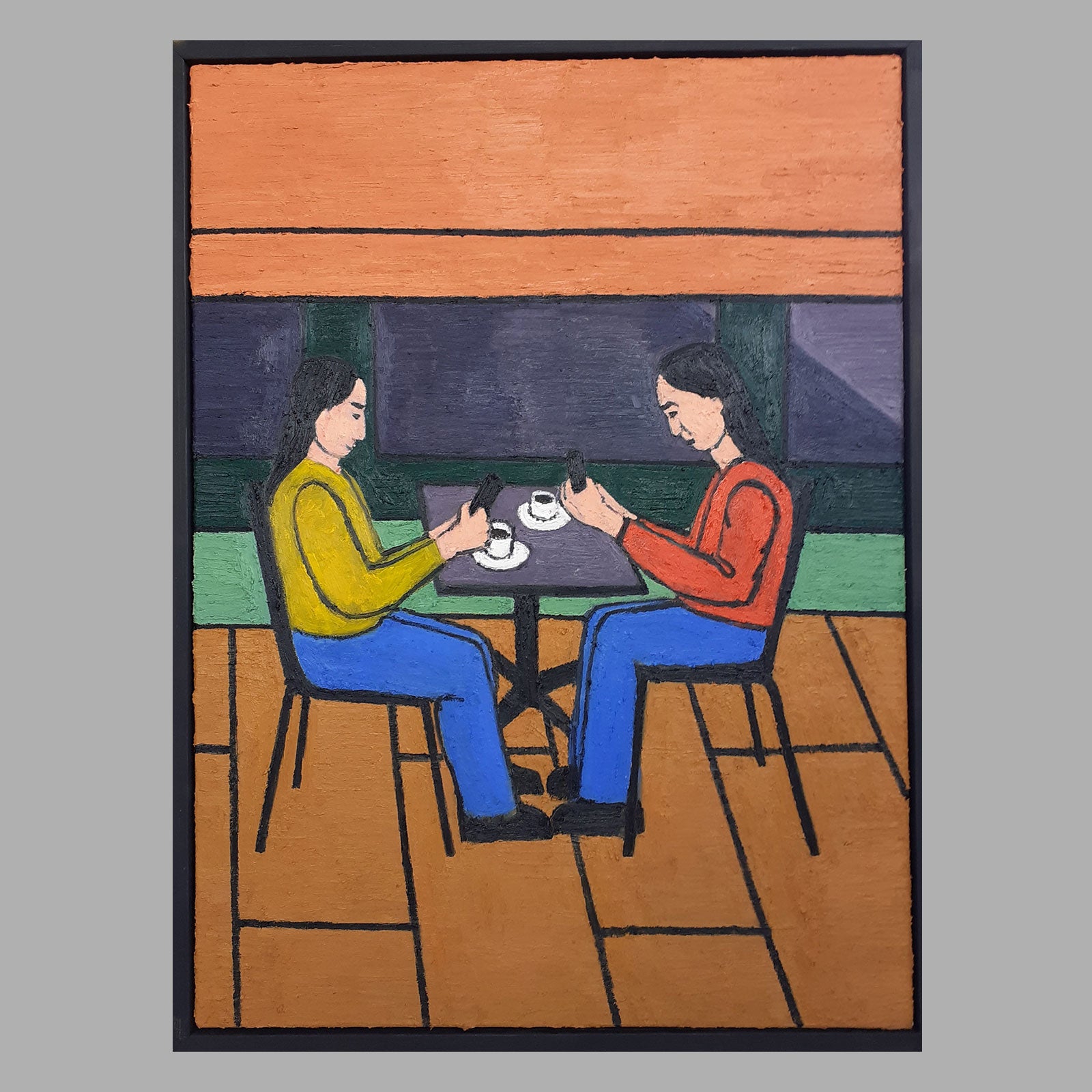 Friends having coffee | Framed Oil Painting